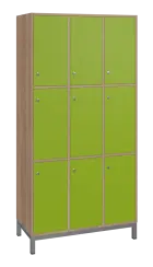 SBS-3333 šatní skříň 9-boxová, 1800x900x400 mm, kovové nohy, korpus dub bardolino, dvířka jarní zele